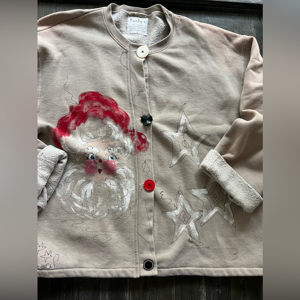 KUNKYS  CHRISTMAS wearable art , hand painted. Very unique holiday sweatshirt